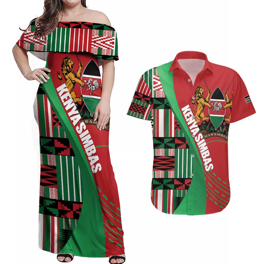 Custom Kenya Cricket Couples Matching Off Shoulder Maxi Dress and Hawaiian Shirt Come On Simbas Kente Pattern - Wonder Print Shop