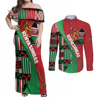 Custom Kenya Cricket Couples Matching Off Shoulder Maxi Dress and Long Sleeve Button Shirt Come On Simbas Kente Pattern - Wonder Print Shop