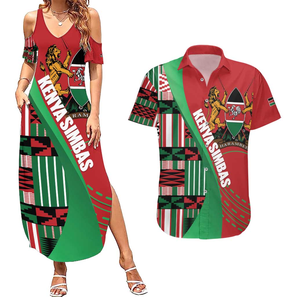 Custom Kenya Cricket Couples Matching Summer Maxi Dress and Hawaiian Shirt Come On Simbas Kente Pattern - Wonder Print Shop