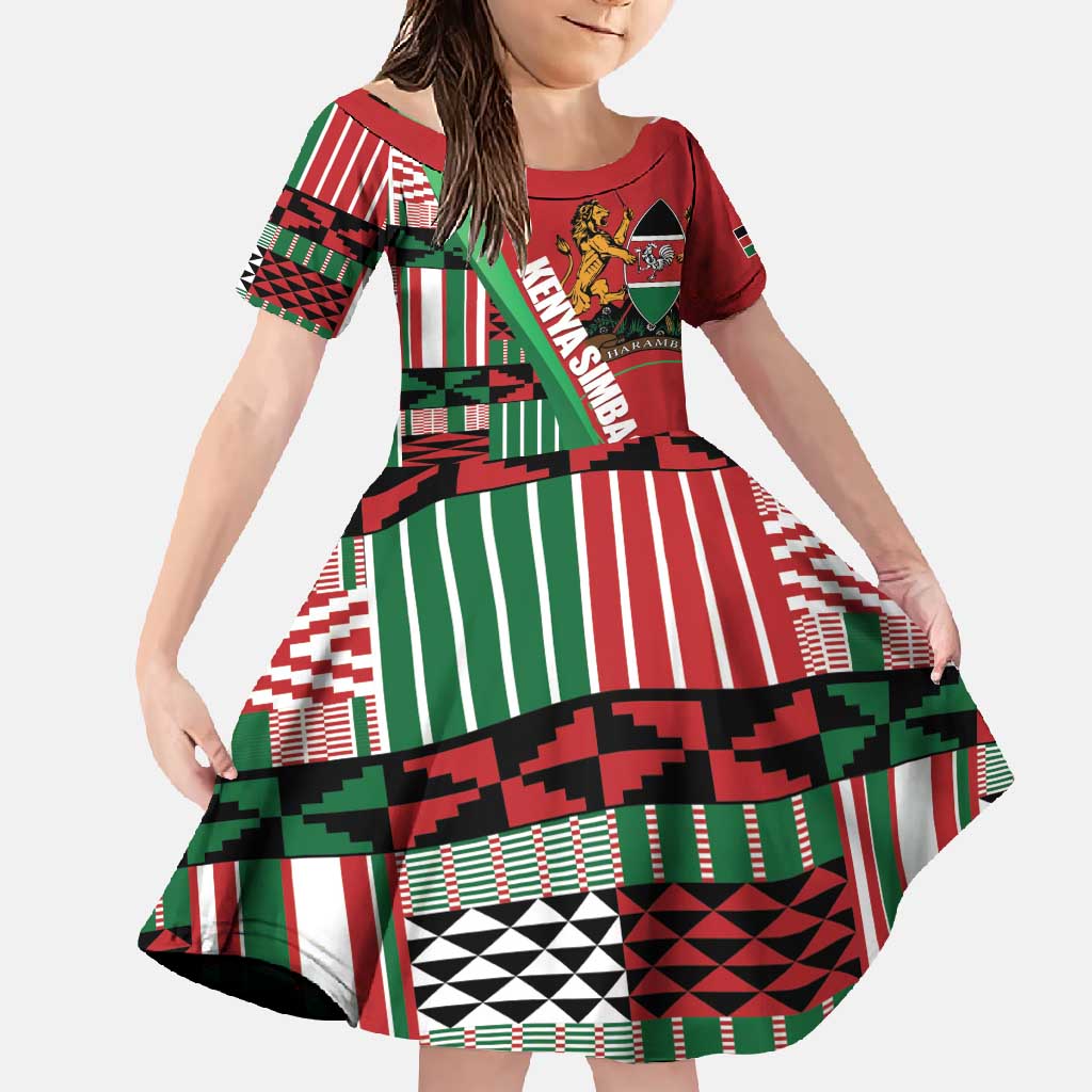 Custom Kenya Cricket Family Matching Long Sleeve Bodycon Dress and Hawaiian Shirt Come On Simbas Kente Pattern - Wonder Print Shop