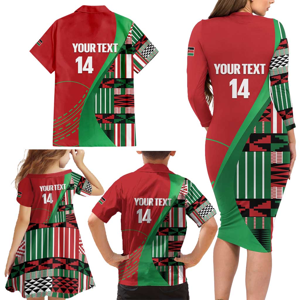Custom Kenya Cricket Family Matching Long Sleeve Bodycon Dress and Hawaiian Shirt Come On Simbas Kente Pattern - Wonder Print Shop