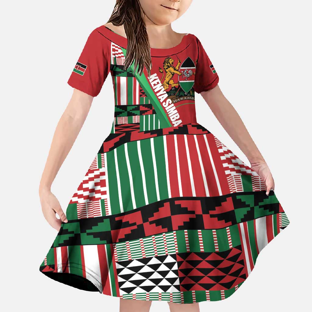 Custom Kenya Cricket Family Matching Off Shoulder Maxi Dress and Hawaiian Shirt Come On Simbas Kente Pattern - Wonder Print Shop