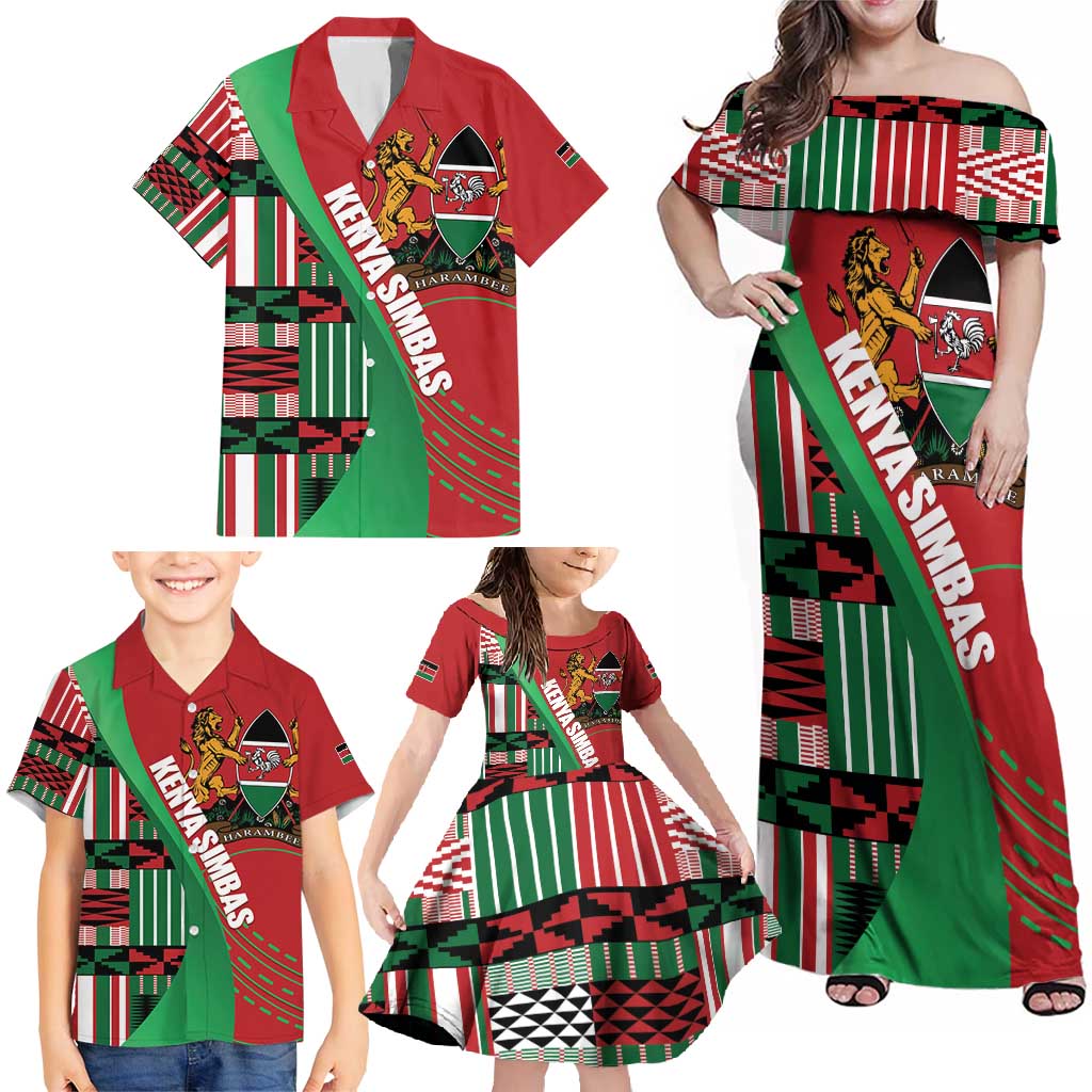 Custom Kenya Cricket Family Matching Off Shoulder Maxi Dress and Hawaiian Shirt Come On Simbas Kente Pattern - Wonder Print Shop