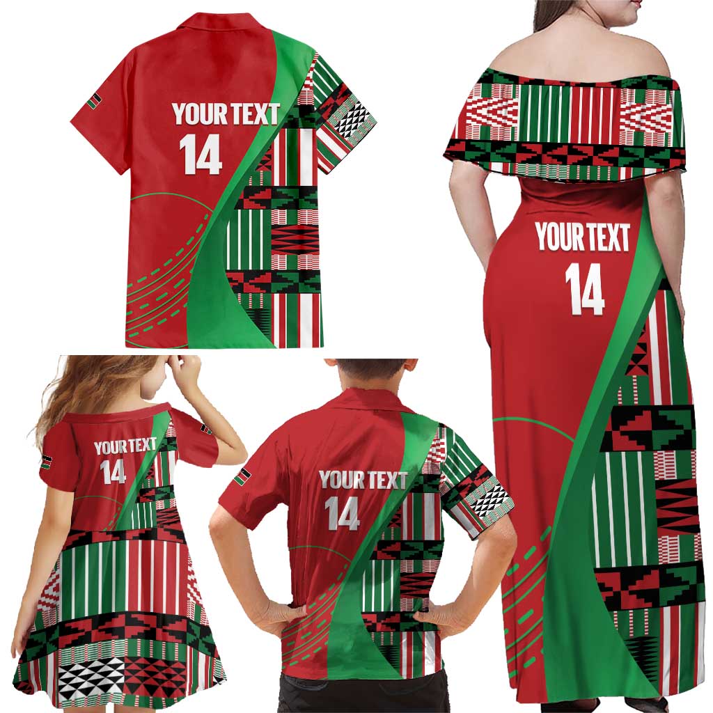 Custom Kenya Cricket Family Matching Off Shoulder Maxi Dress and Hawaiian Shirt Come On Simbas Kente Pattern - Wonder Print Shop
