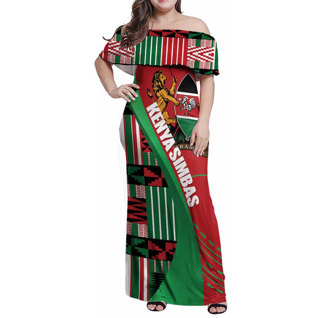 Custom Kenya Cricket Family Matching Off Shoulder Maxi Dress and Hawaiian Shirt Come On Simbas Kente Pattern - Wonder Print Shop
