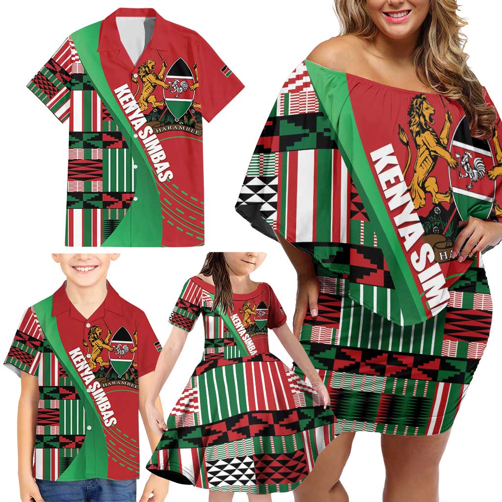 Custom Kenya Cricket Family Matching Off Shoulder Short Dress and Hawaiian Shirt Come On Simbas Kente Pattern - Wonder Print Shop