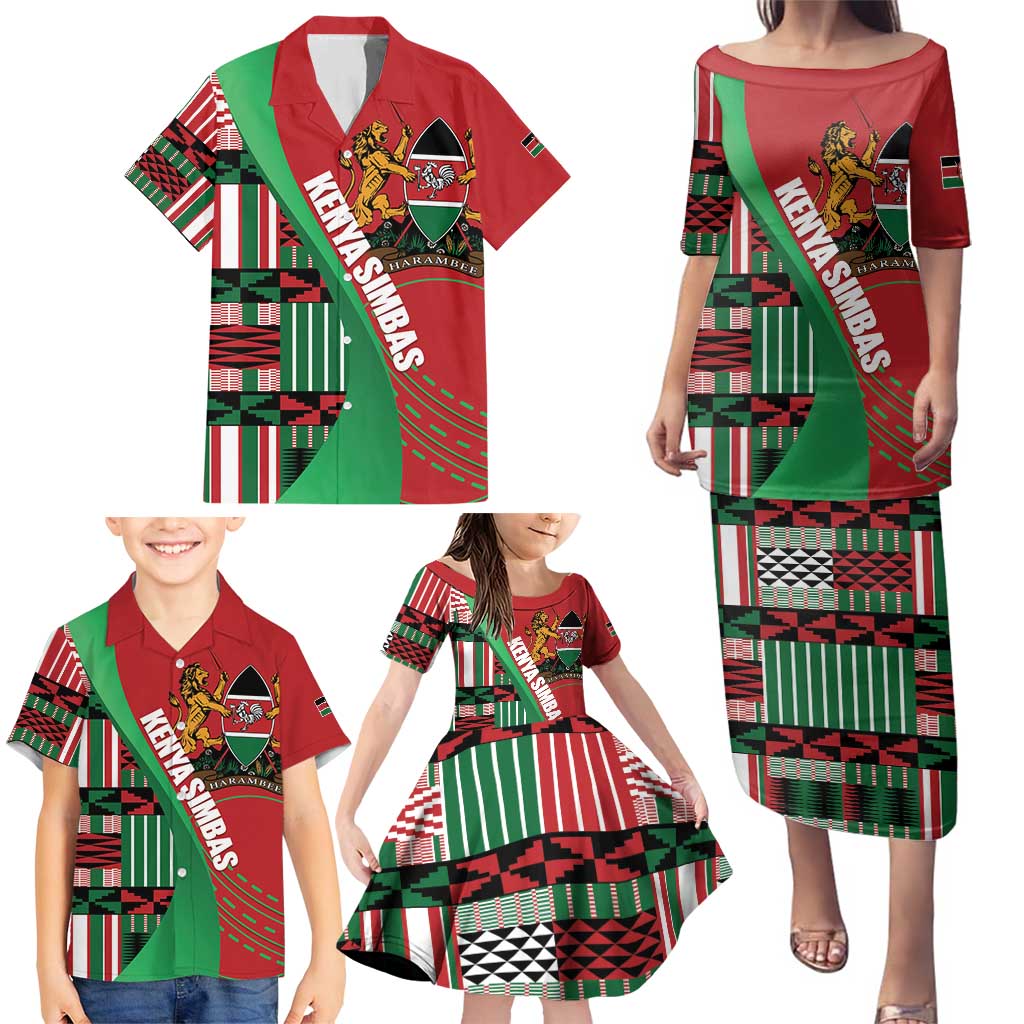 Custom Kenya Cricket Family Matching Puletasi and Hawaiian Shirt Come On Simbas Kente Pattern - Wonder Print Shop