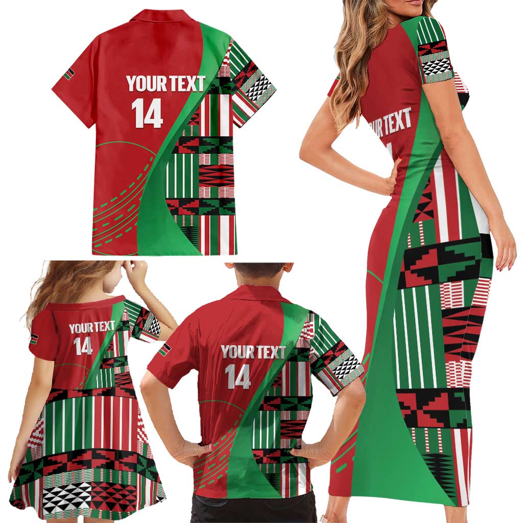 Custom Kenya Cricket Family Matching Short Sleeve Bodycon Dress and Hawaiian Shirt Come On Simbas Kente Pattern - Wonder Print Shop