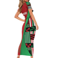 Custom Kenya Cricket Family Matching Short Sleeve Bodycon Dress and Hawaiian Shirt Come On Simbas Kente Pattern - Wonder Print Shop