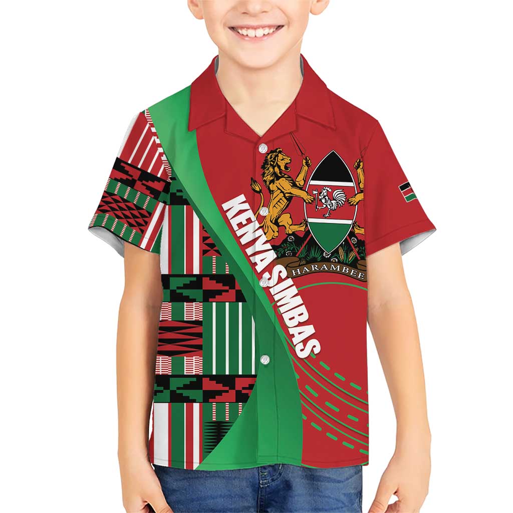 Custom Kenya Cricket Kid Hawaiian Shirt Come On Simbas Kente Pattern - Wonder Print Shop