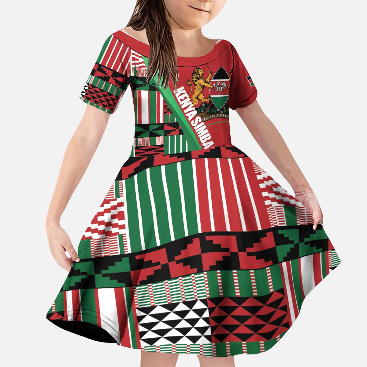 Custom Kenya Cricket Kid Short Sleeve Dress Come On Simbas Kente Pattern - Wonder Print Shop