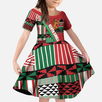 Custom Kenya Cricket Kid Short Sleeve Dress Come On Simbas Kente Pattern - Wonder Print Shop