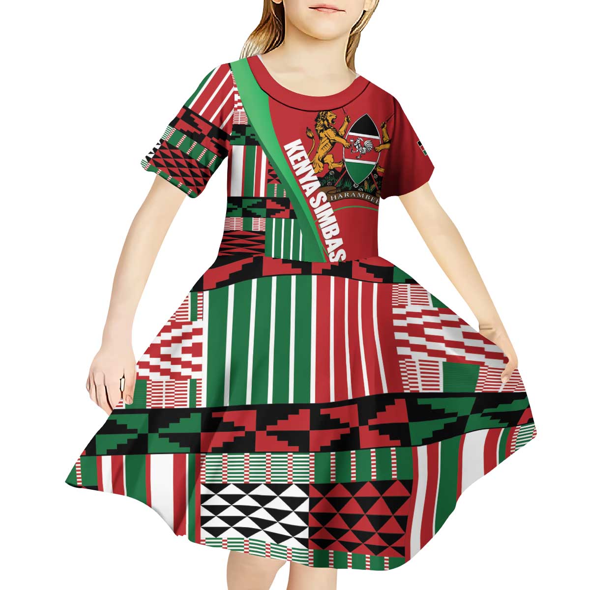 Custom Kenya Cricket Kid Short Sleeve Dress Come On Simbas Kente Pattern - Wonder Print Shop