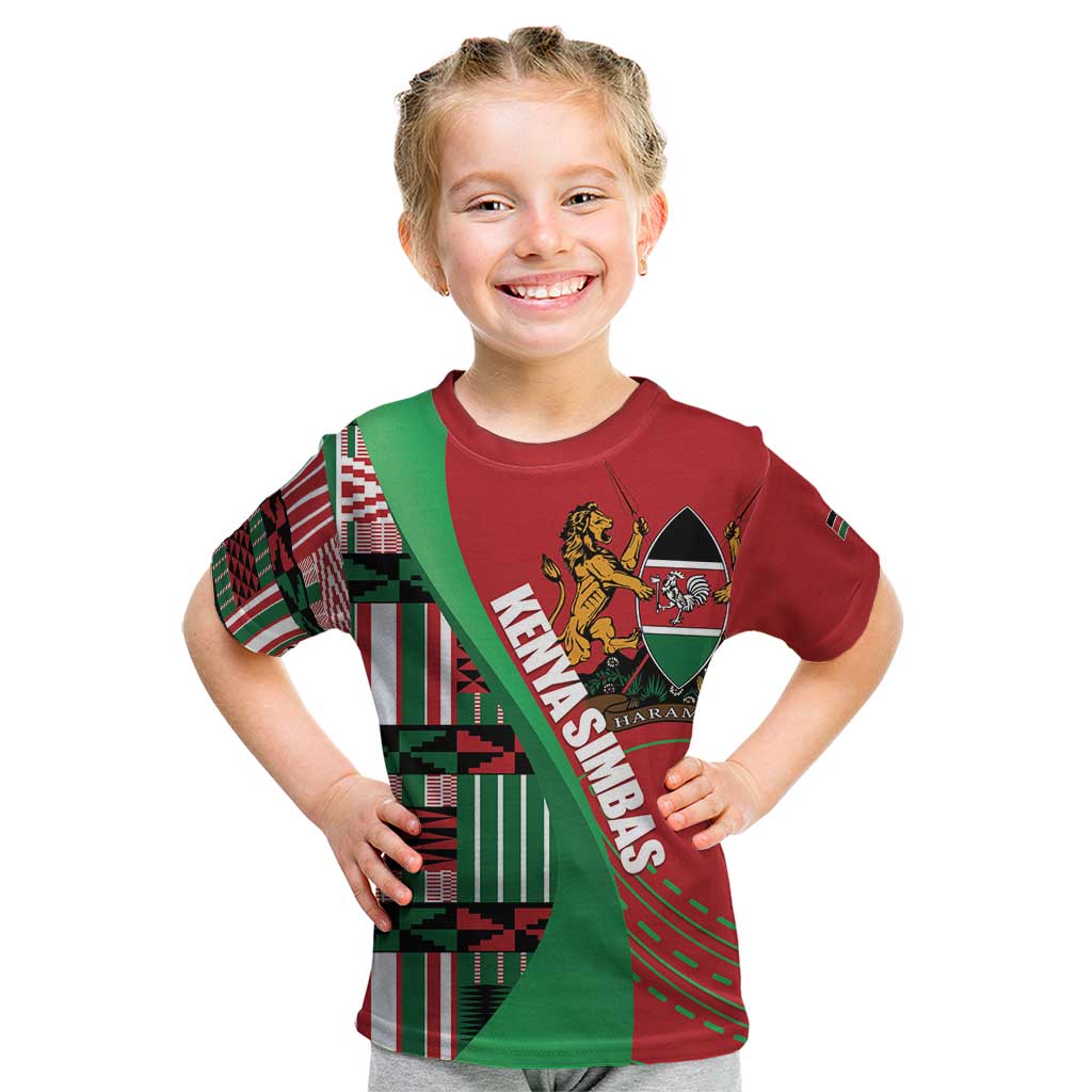 Custom Kenya Cricket Kid T Shirt Come On Simbas Kente Pattern - Wonder Print Shop
