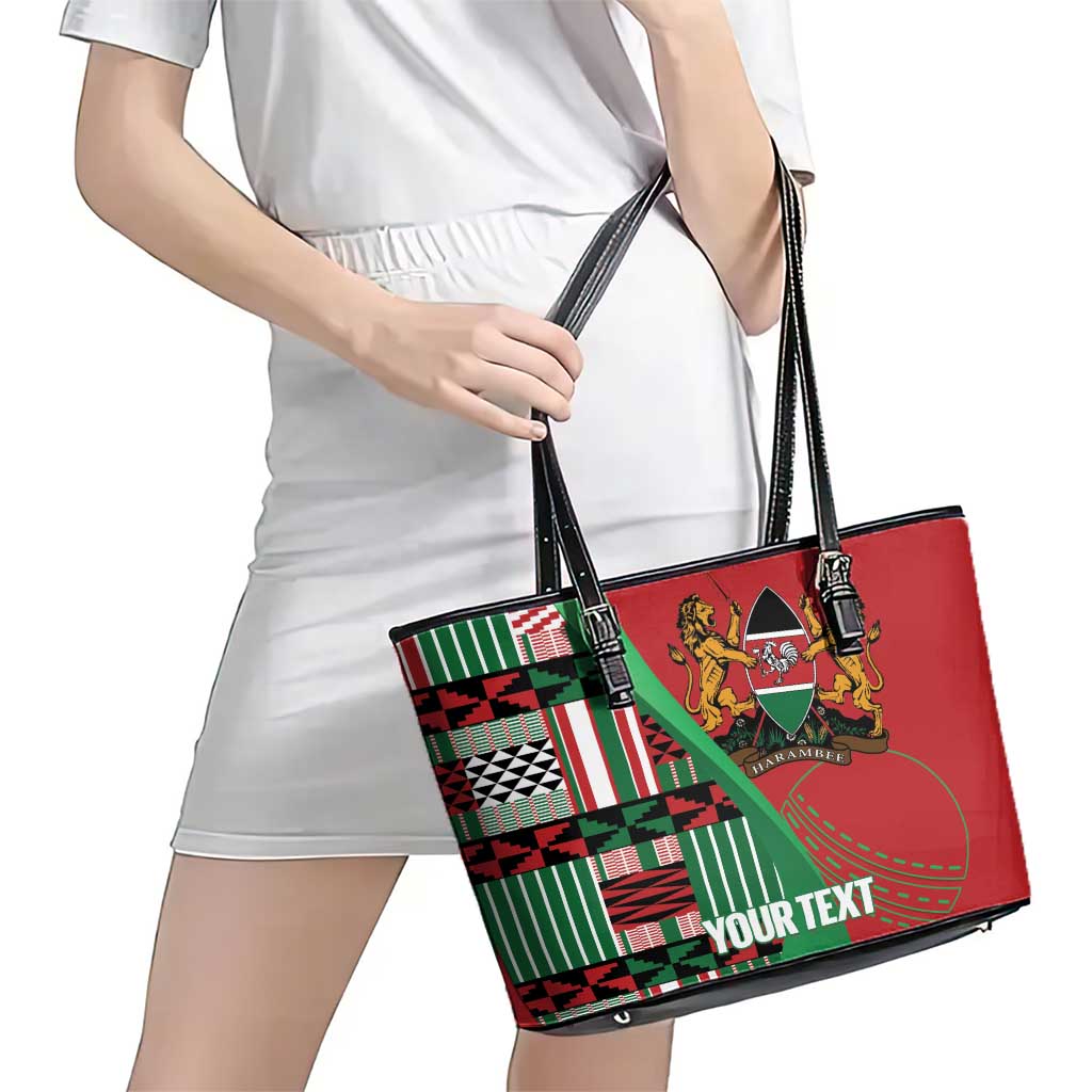 Custom Kenya Cricket Leather Tote Bag Come On Simbas Kente Pattern - Wonder Print Shop