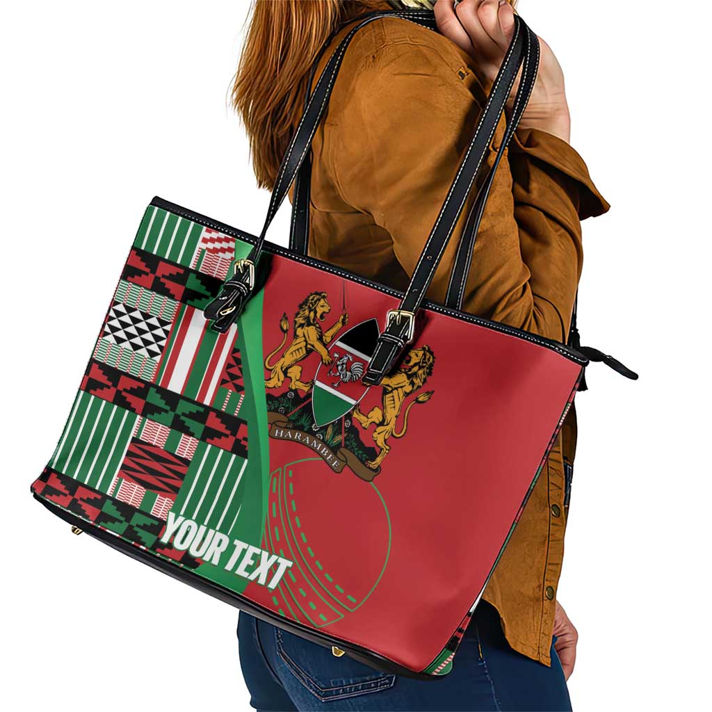 Custom Kenya Cricket Leather Tote Bag Come On Simbas Kente Pattern - Wonder Print Shop