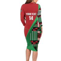 Custom Kenya Cricket Long Sleeve Bodycon Dress Come On Simbas Kente Pattern - Wonder Print Shop