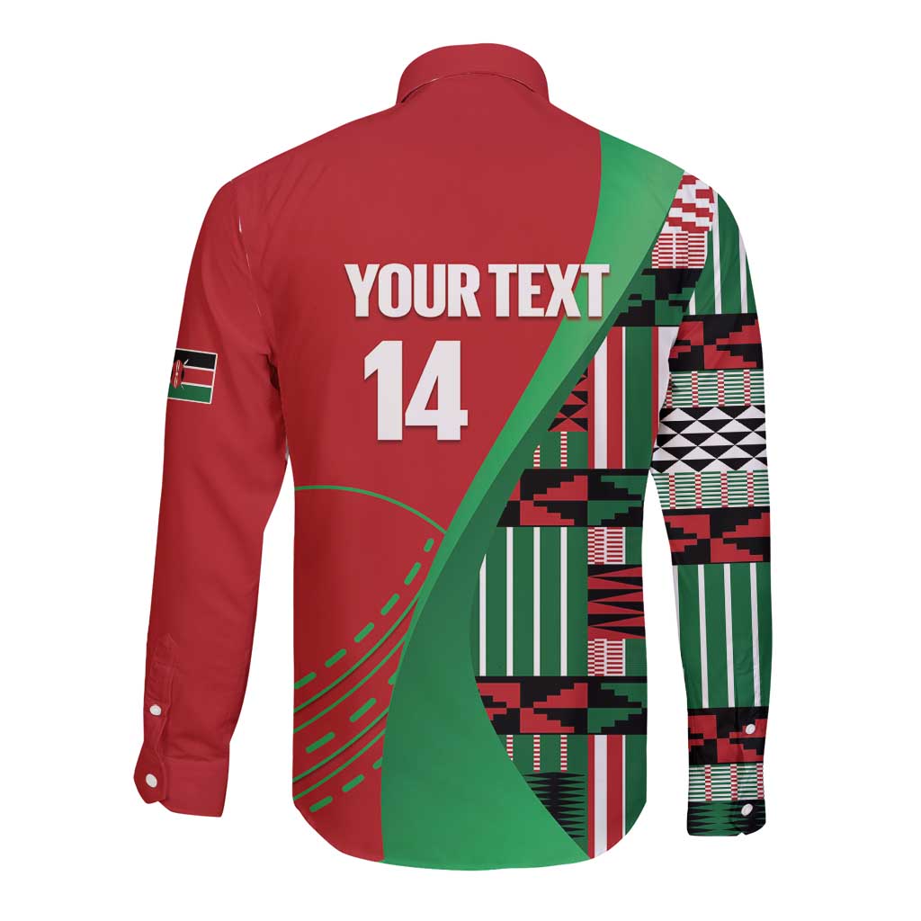 Custom Kenya Cricket Long Sleeve Button Shirt Come On Simbas Kente Pattern - Wonder Print Shop