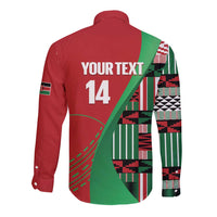 Custom Kenya Cricket Long Sleeve Button Shirt Come On Simbas Kente Pattern - Wonder Print Shop