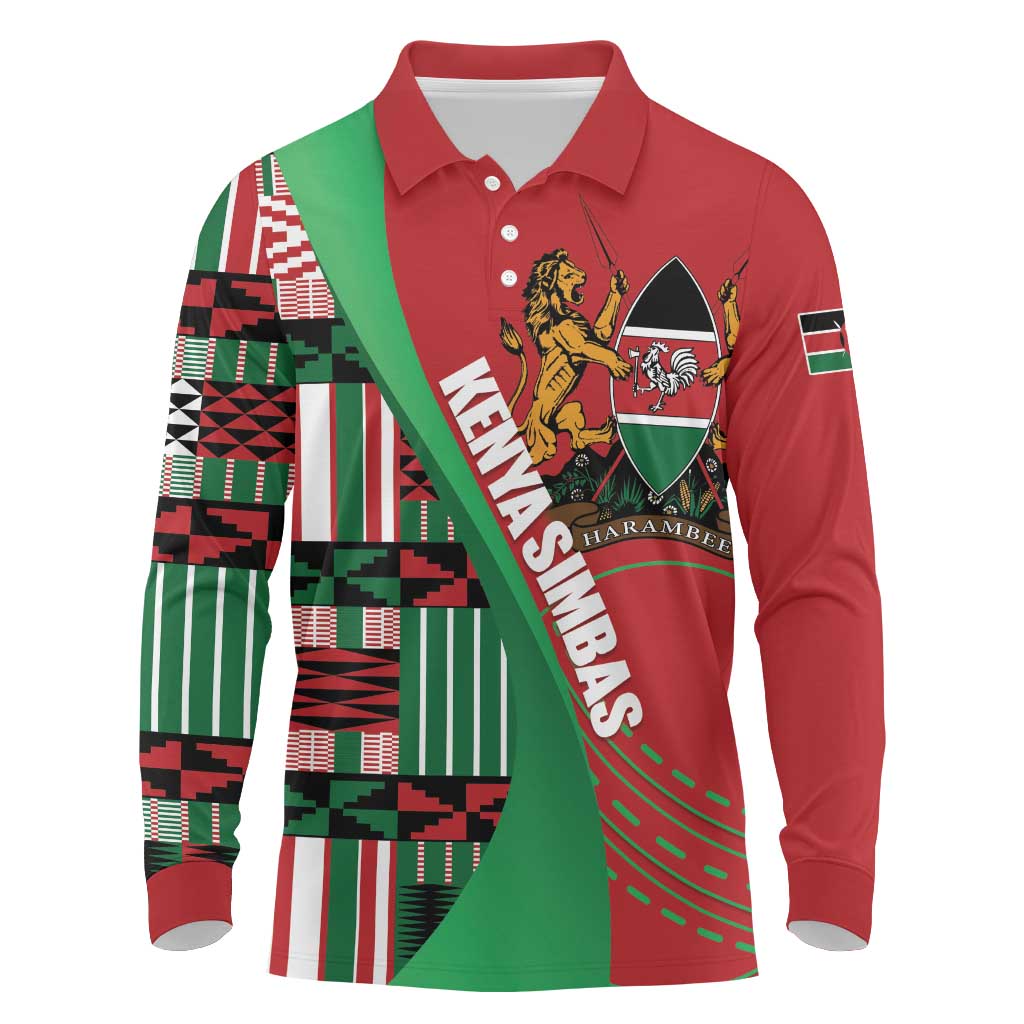 Custom Kenya Cricket Long Sleeve Polo Shirt Come On Simbas Kente Pattern - Wonder Print Shop