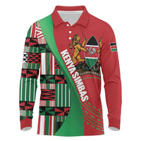 Custom Kenya Cricket Long Sleeve Polo Shirt Come On Simbas Kente Pattern - Wonder Print Shop