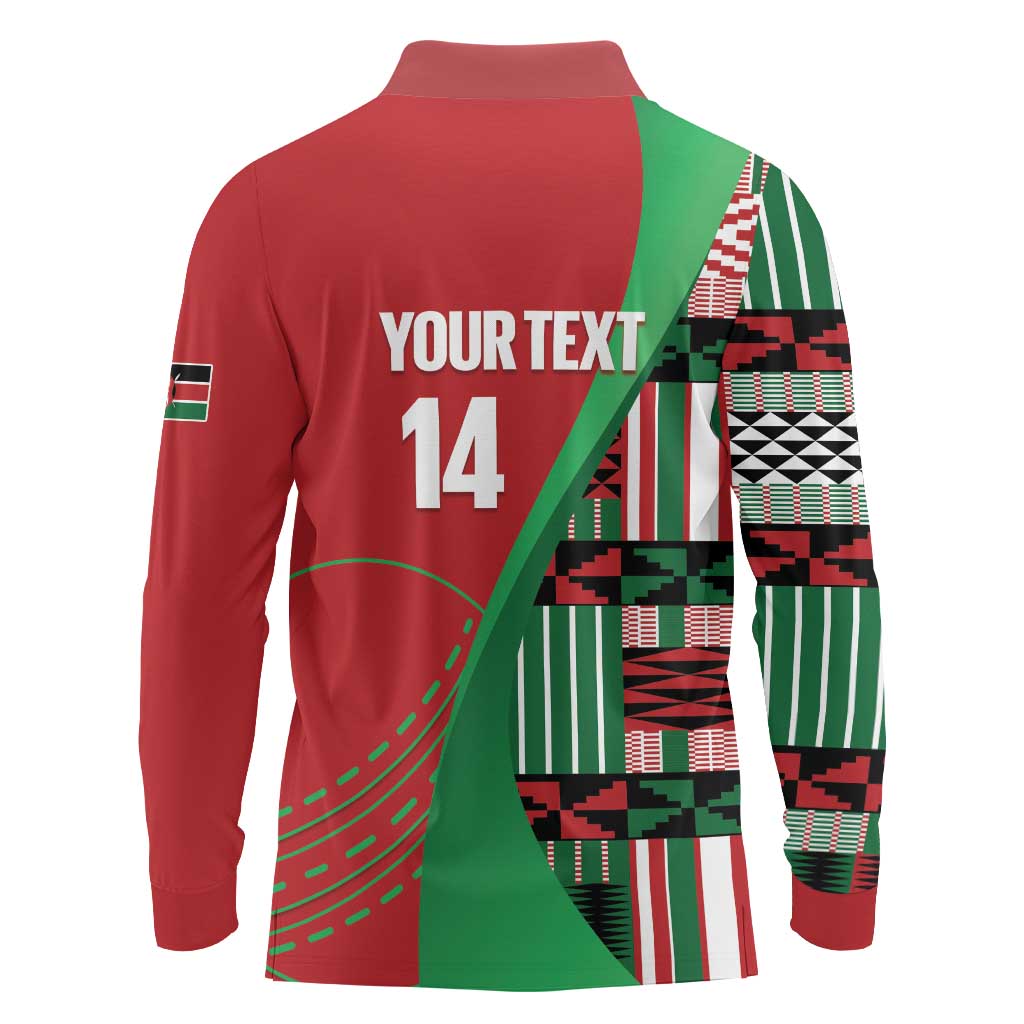 Custom Kenya Cricket Long Sleeve Polo Shirt Come On Simbas Kente Pattern - Wonder Print Shop
