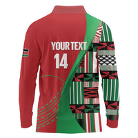 Custom Kenya Cricket Long Sleeve Polo Shirt Come On Simbas Kente Pattern - Wonder Print Shop