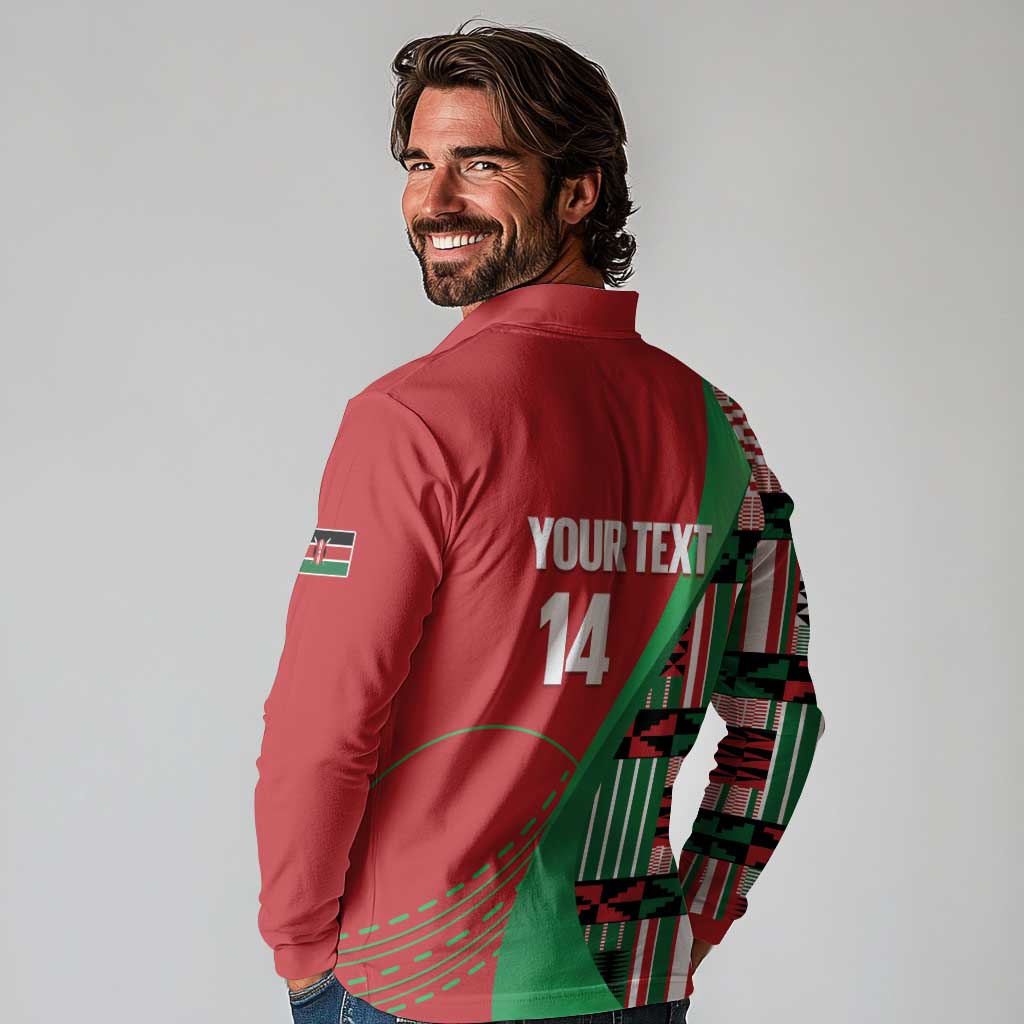 Custom Kenya Cricket Long Sleeve Polo Shirt Come On Simbas Kente Pattern - Wonder Print Shop