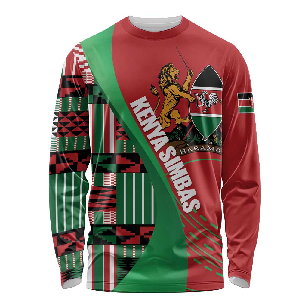 Custom Kenya Cricket Long Sleeve Shirt Come On Simbas Kente Pattern - Wonder Print Shop