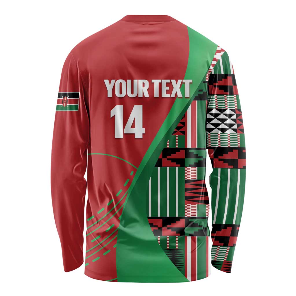 Custom Kenya Cricket Long Sleeve Shirt Come On Simbas Kente Pattern - Wonder Print Shop