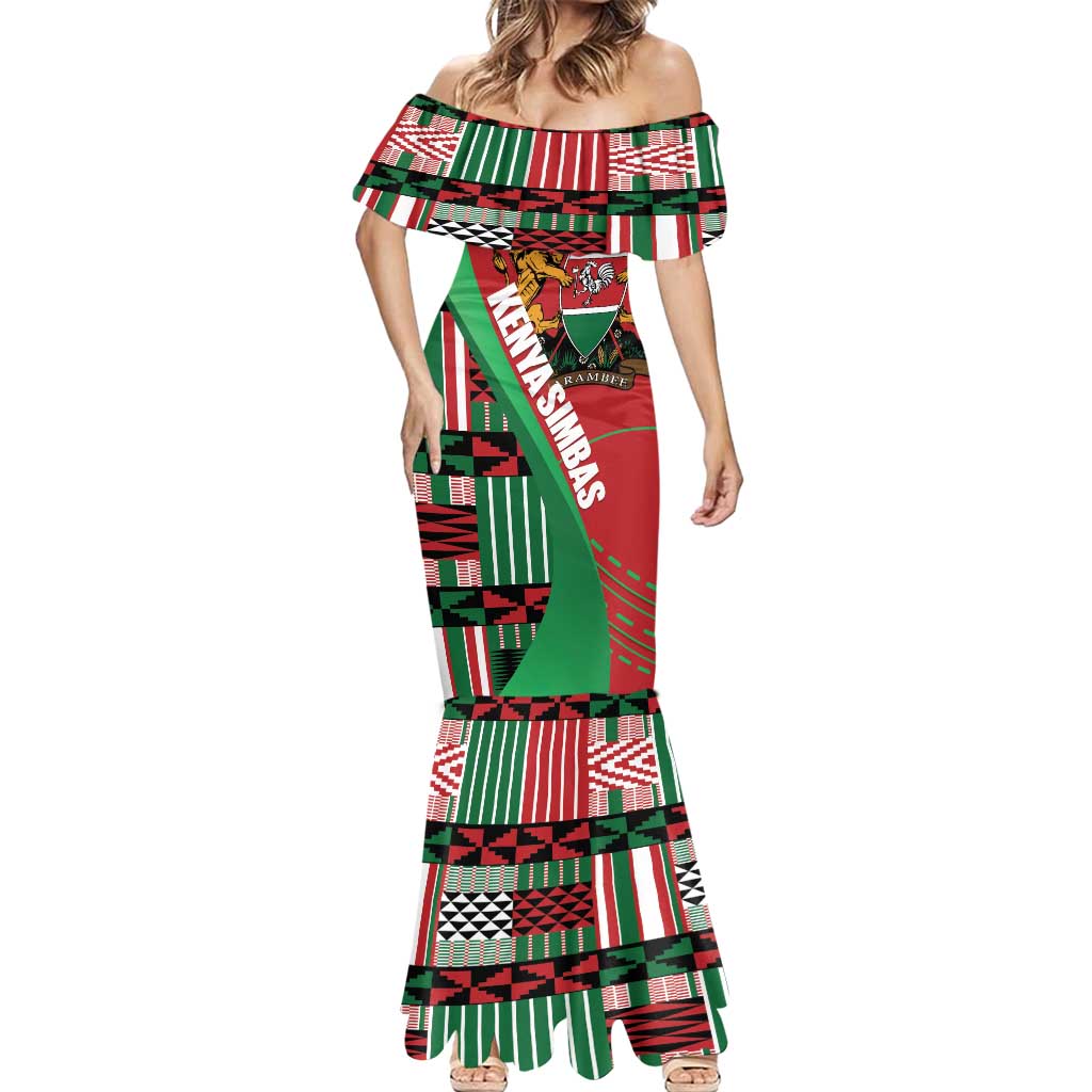 Custom Kenya Cricket Mermaid Dress Come On Simbas Kente Pattern - Wonder Print Shop