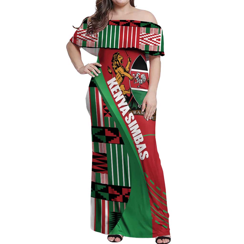 Custom Kenya Cricket Off Shoulder Maxi Dress Come On Simbas Kente Pattern - Wonder Print Shop