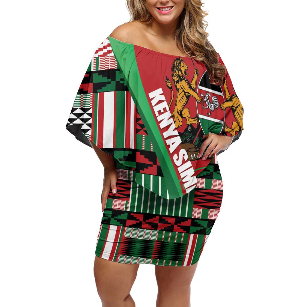 Custom Kenya Cricket Off Shoulder Short Dress Come On Simbas Kente Pattern - Wonder Print Shop