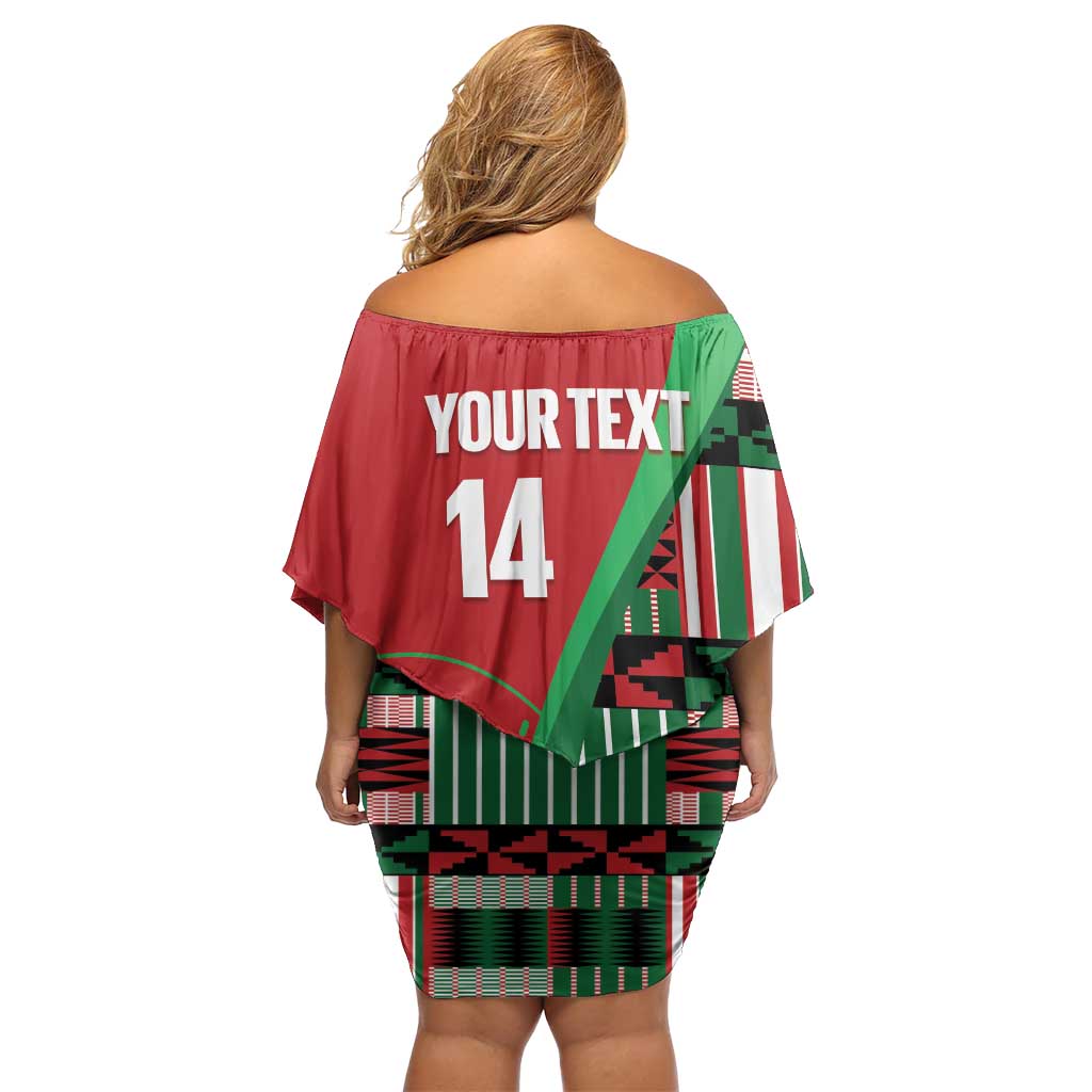 Custom Kenya Cricket Off Shoulder Short Dress Come On Simbas Kente Pattern - Wonder Print Shop