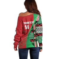 Custom Kenya Cricket Off Shoulder Sweater Come On Simbas Kente Pattern - Wonder Print Shop