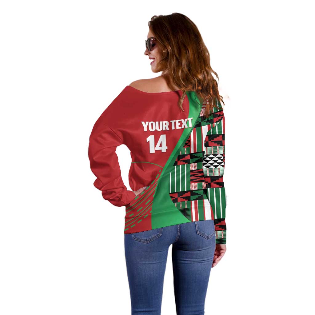 Custom Kenya Cricket Off Shoulder Sweater Come On Simbas Kente Pattern - Wonder Print Shop