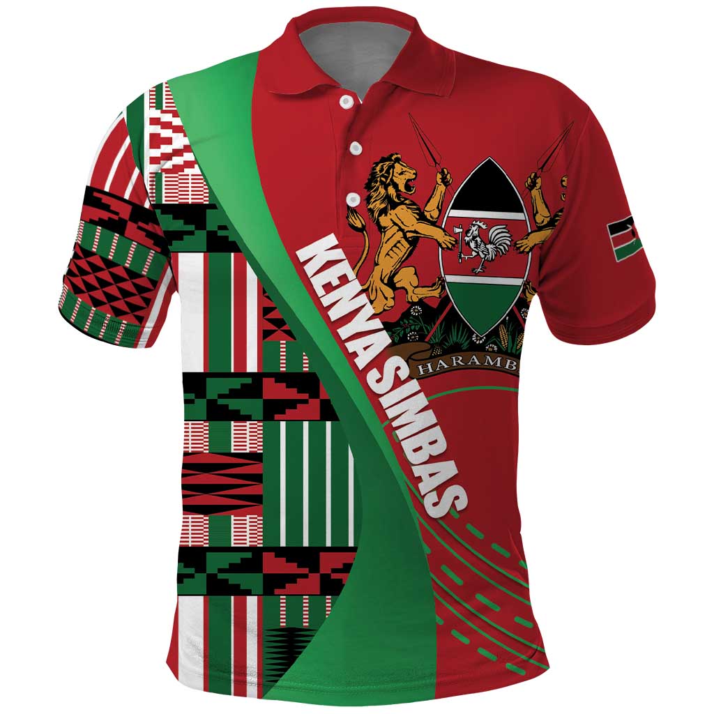 Custom Kenya Cricket Polo Shirt Come On Simbas Kente Pattern - Wonder Print Shop