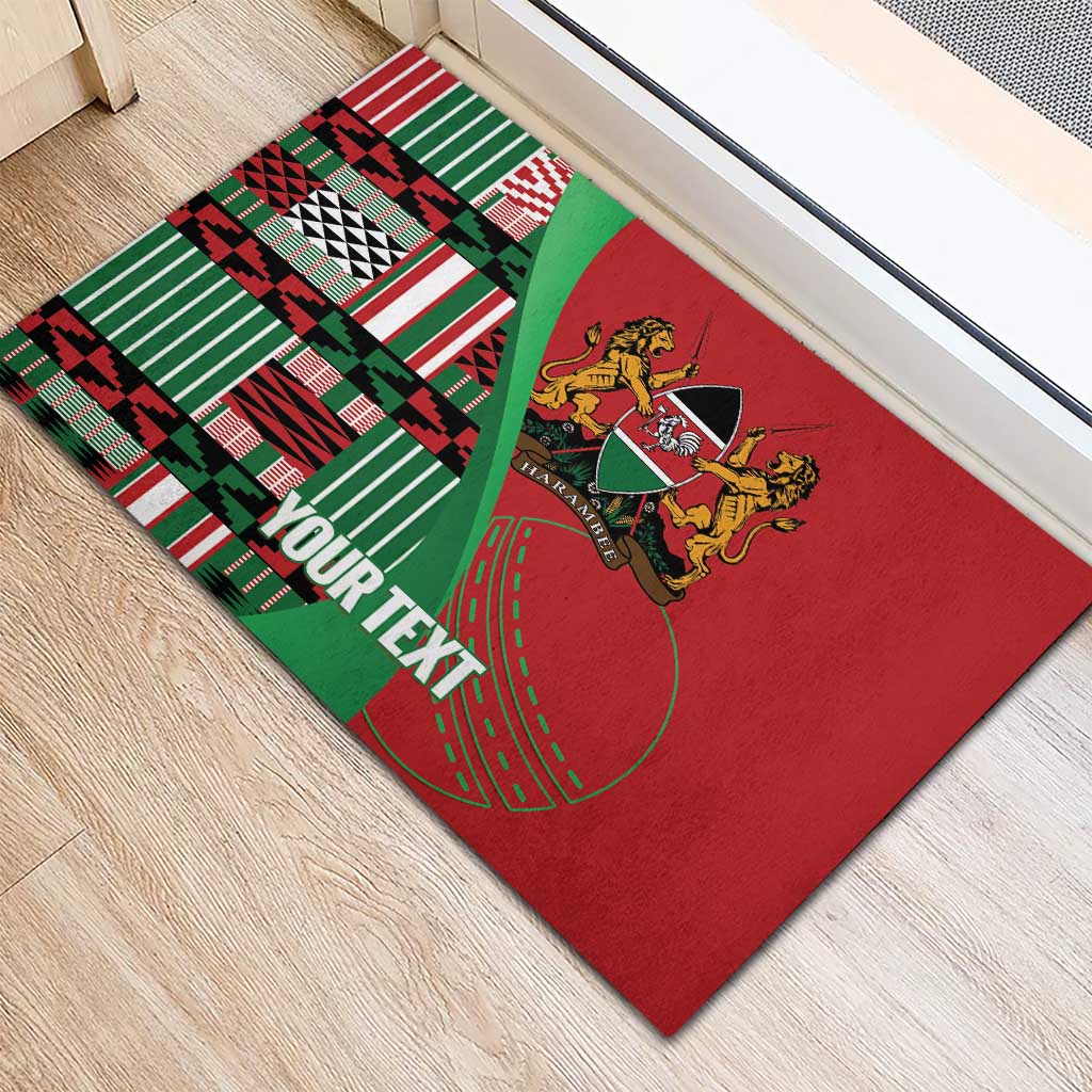 Custom Kenya Cricket Rubber Doormat Come On Simbas Kente Pattern - Wonder Print Shop