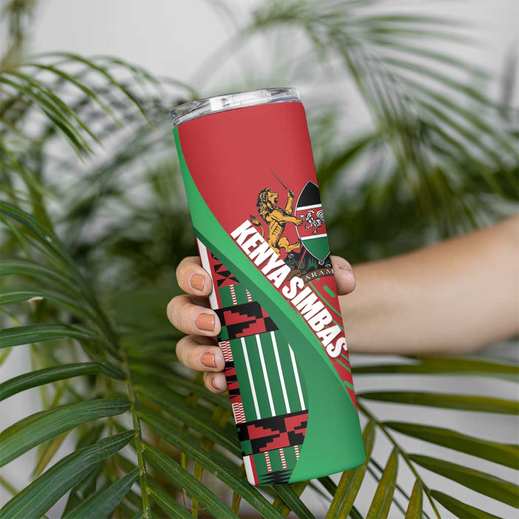 Custom Kenya Cricket Skinny Tumbler Come On Simbas Kente Pattern - Wonder Print Shop