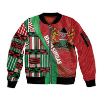 Custom Kenya Cricket Sleeve Zip Bomber Jacket Come On Simbas Kente Pattern - Wonder Print Shop
