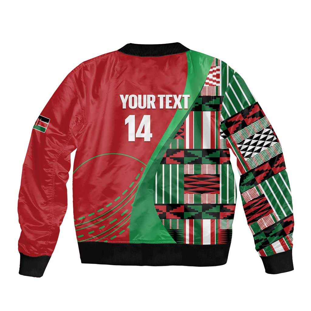 Custom Kenya Cricket Sleeve Zip Bomber Jacket Come On Simbas Kente Pattern - Wonder Print Shop