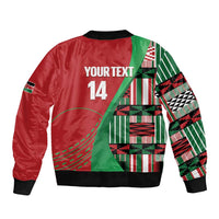Custom Kenya Cricket Sleeve Zip Bomber Jacket Come On Simbas Kente Pattern - Wonder Print Shop