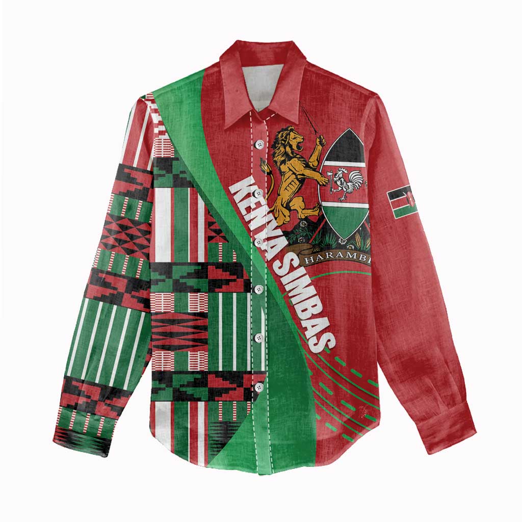 Custom Kenya Cricket Women Casual Shirt Come On Simbas Kente Pattern - Wonder Print Shop