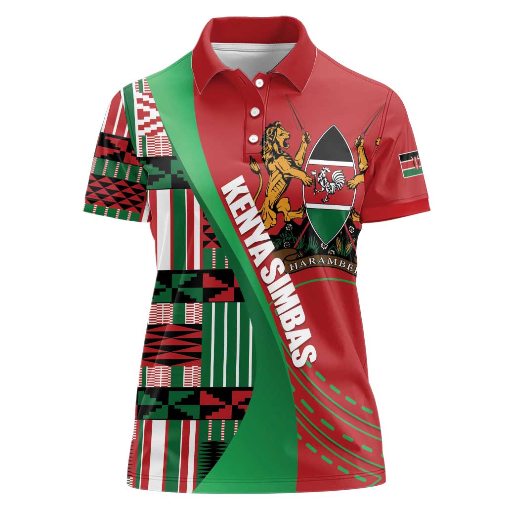 Custom Kenya Cricket Women Polo Shirt Come On Simbas Kente Pattern - Wonder Print Shop