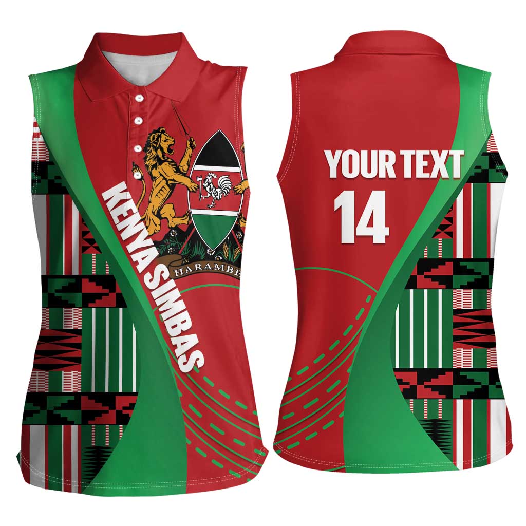 Custom Kenya Cricket Women Sleeveless Polo Shirt Come On Simbas Kente Pattern - Wonder Print Shop