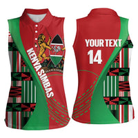 Custom Kenya Cricket Women Sleeveless Polo Shirt Come On Simbas Kente Pattern - Wonder Print Shop