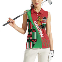 Custom Kenya Cricket Women Sleeveless Polo Shirt Come On Simbas Kente Pattern - Wonder Print Shop