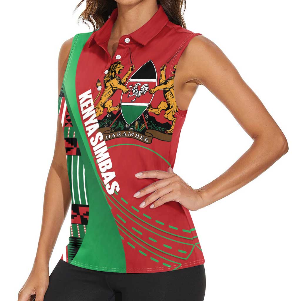 Custom Kenya Cricket Women Sleeveless Polo Shirt Come On Simbas Kente Pattern - Wonder Print Shop