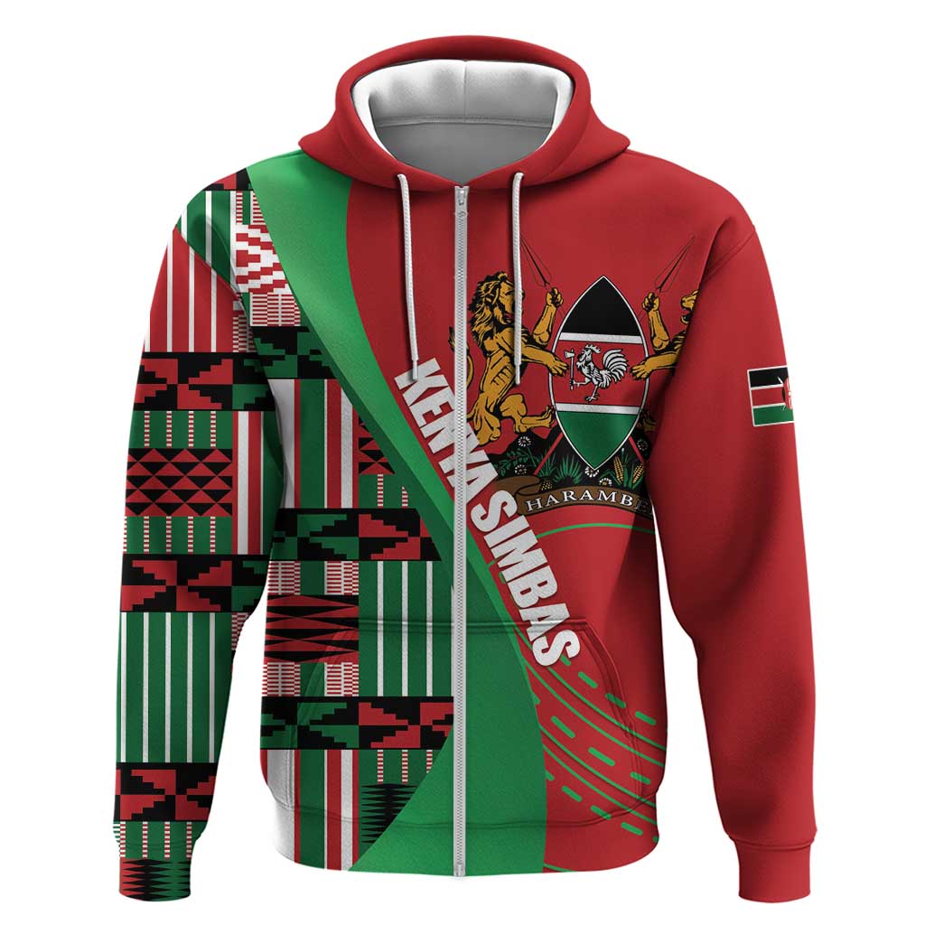Custom Kenya Cricket Zip Hoodie Come On Simbas Kente Pattern - Wonder Print Shop