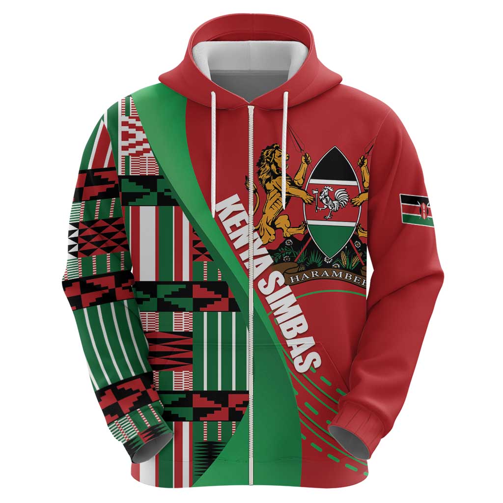Custom Kenya Cricket Zip Hoodie Come On Simbas Kente Pattern - Wonder Print Shop